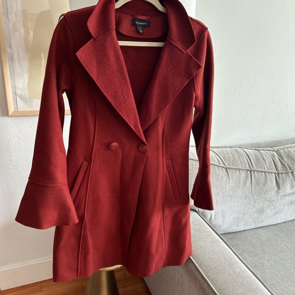 Halogen Burgundy Wool Blend Preppy Minimalist Coat Size XS - Picture 5 of 13